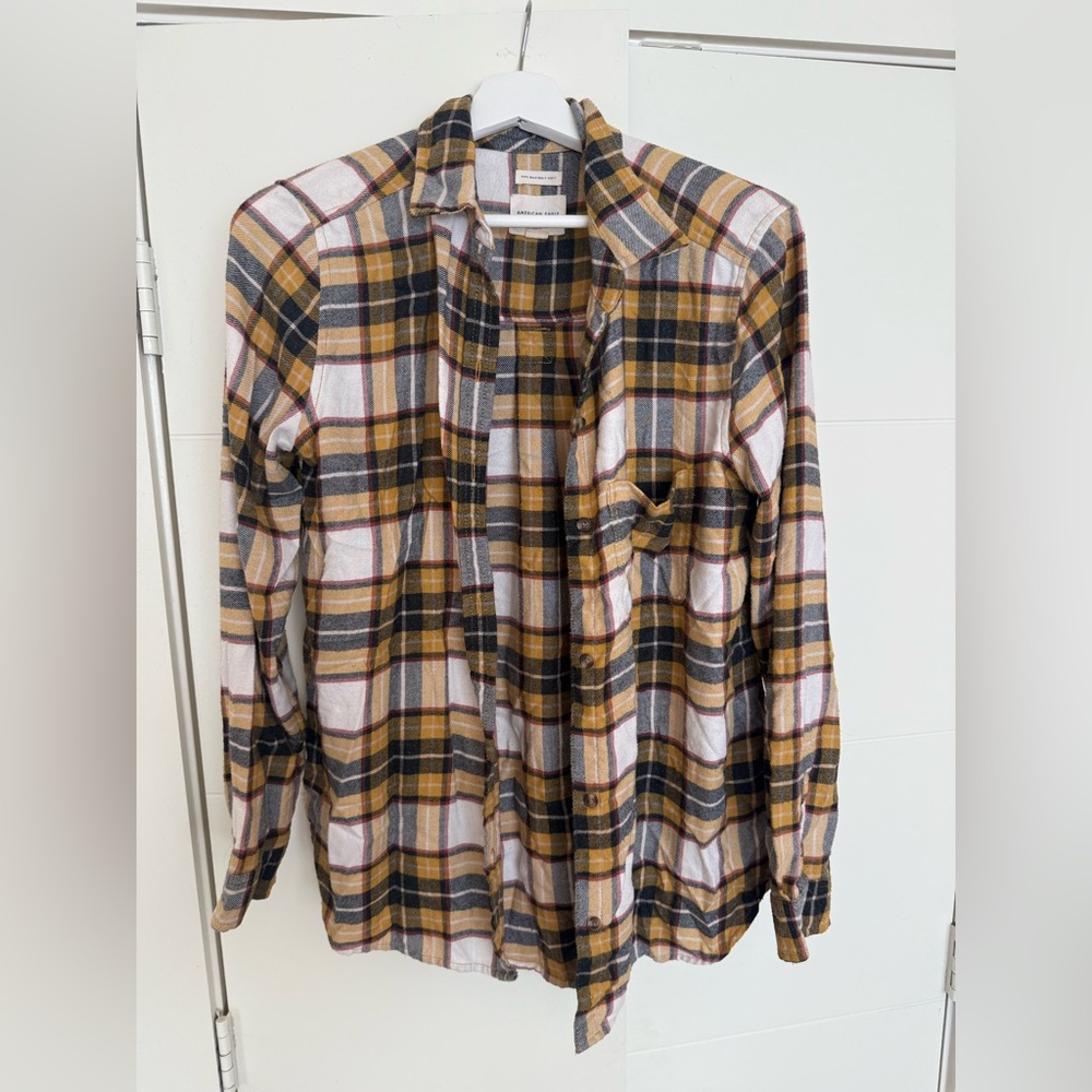 American Eagle Outfitters Flannel Shirt - Yellow, Black, White